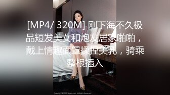 [MP4/ 320M] 刚下海不久极品短发美女和炮友居家啪啪，戴上情趣面罩揉捏美乳，骑乘整根插入