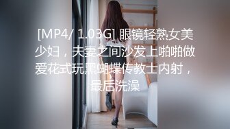 [MP4/ 1.03G] 眼镜轻熟女美少妇，夫妻之间沙发上啪啪做爱花式玩黑蝴蝶传教士内射，最后洗澡